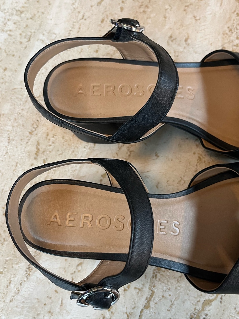 Aerosoles | Cosmos Platform Sandals | Black Leather | Size 8 - Picture 2 of 6